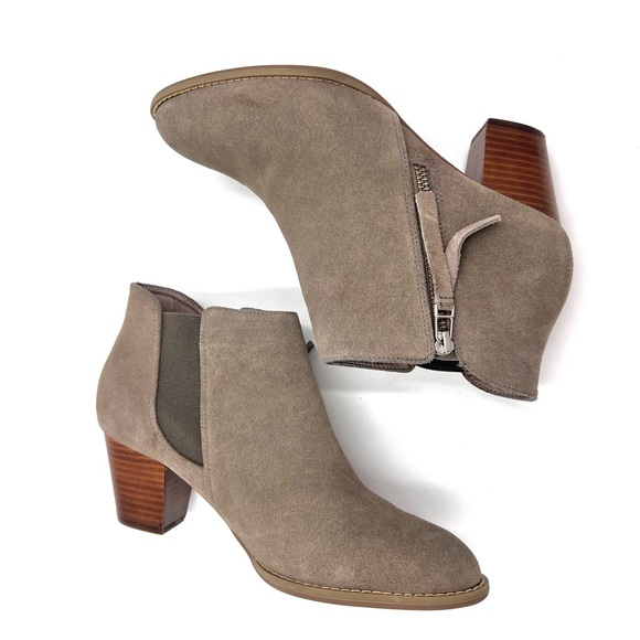 Vionic Sterling Taupe Suede Side Zip Booties Size 8 - Picture 5 of 12